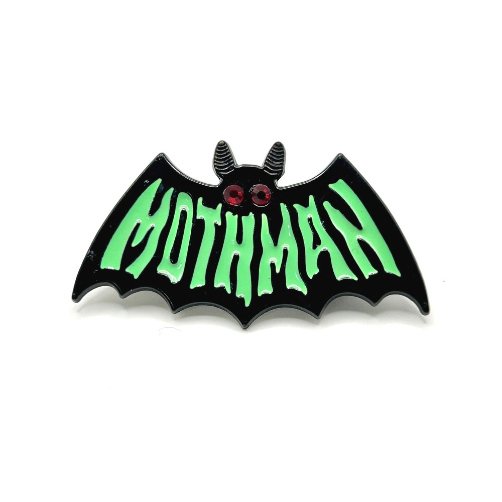 Mothman Enamel Pin Unisex OS Black Green Bat Wings Red Eyes Spooky Cryptid Goth